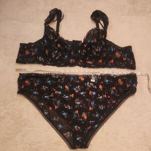 NWT Torrid Sz 6 Lingerie Set Wire Bralette & Panty Sheer Dark Floral Sexy 6X